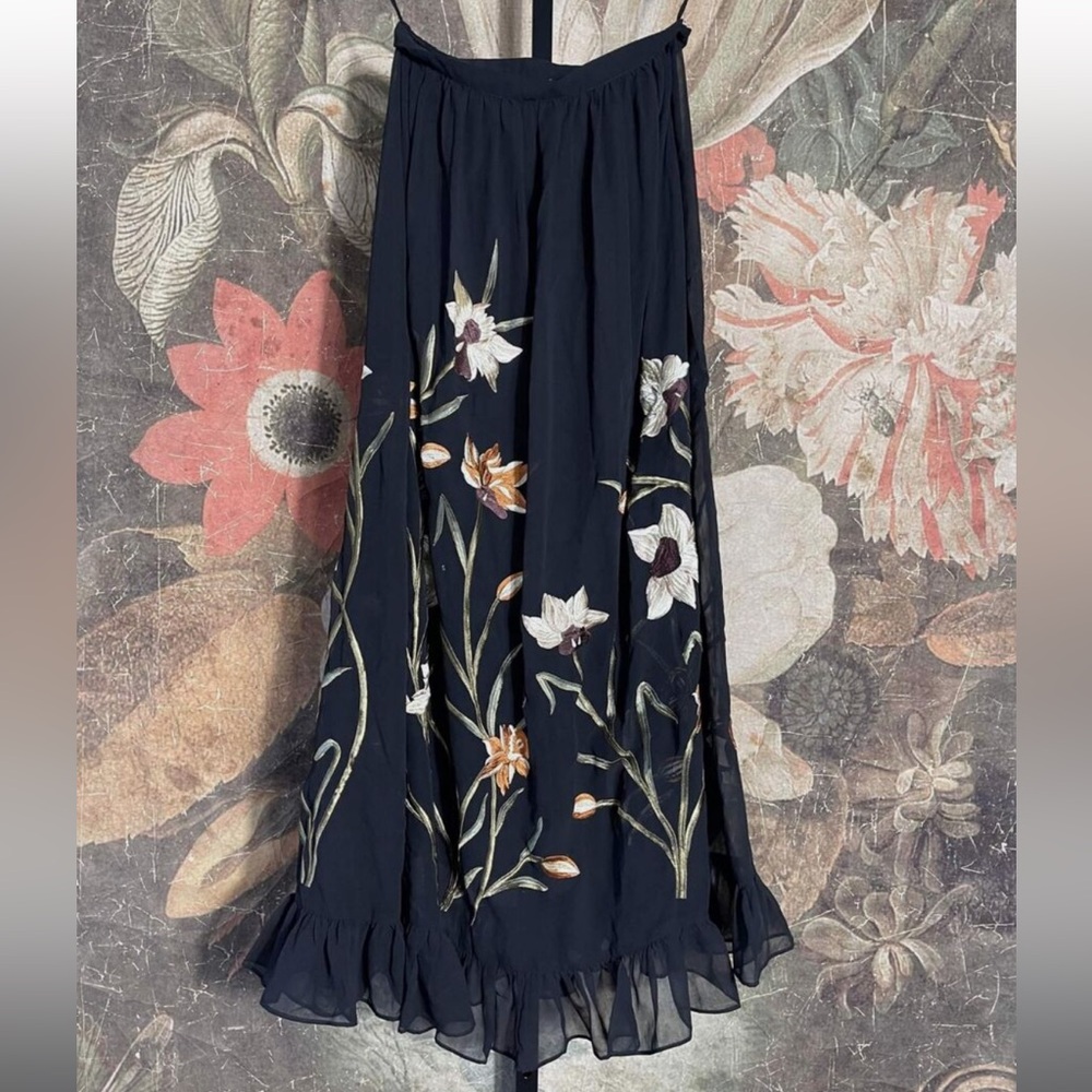 Varun Bahl embroidered black floral maxi skirt